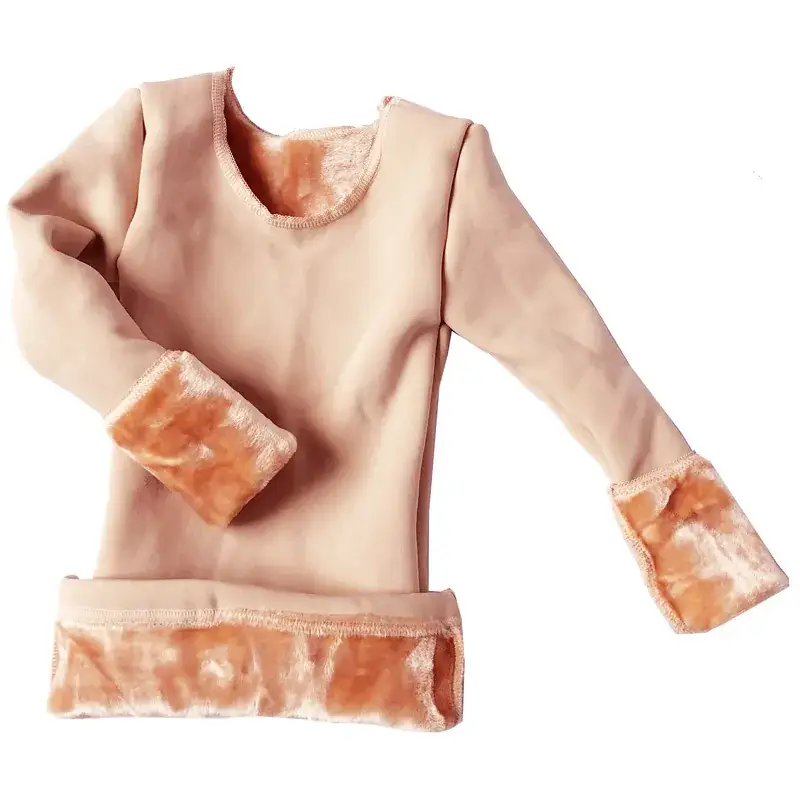 Winter Kids Velvet Coat Set Pink Brown Thermal Underwear - Image 15