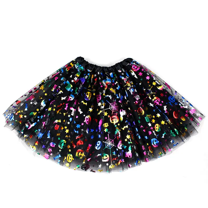 Halloween Princess Three Layer Mesh Skirt Skull Pumpkin Design - Image 6