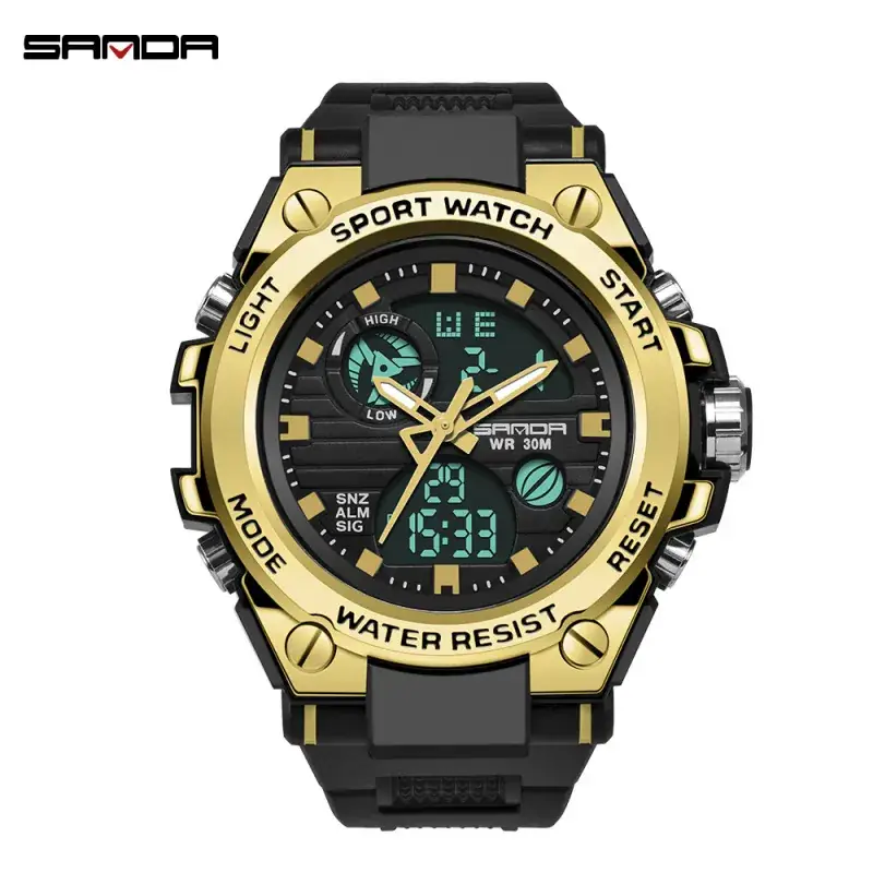 Sanda Military Male Watch Gold Black Multifunctional Waterproof