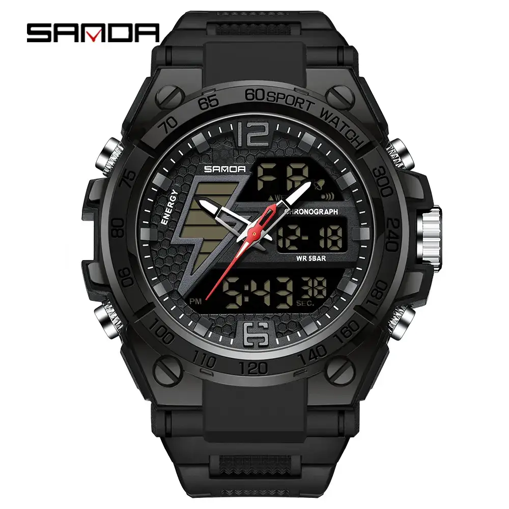Sanda Military Male Watch Gold Black Multifunctional Waterproof