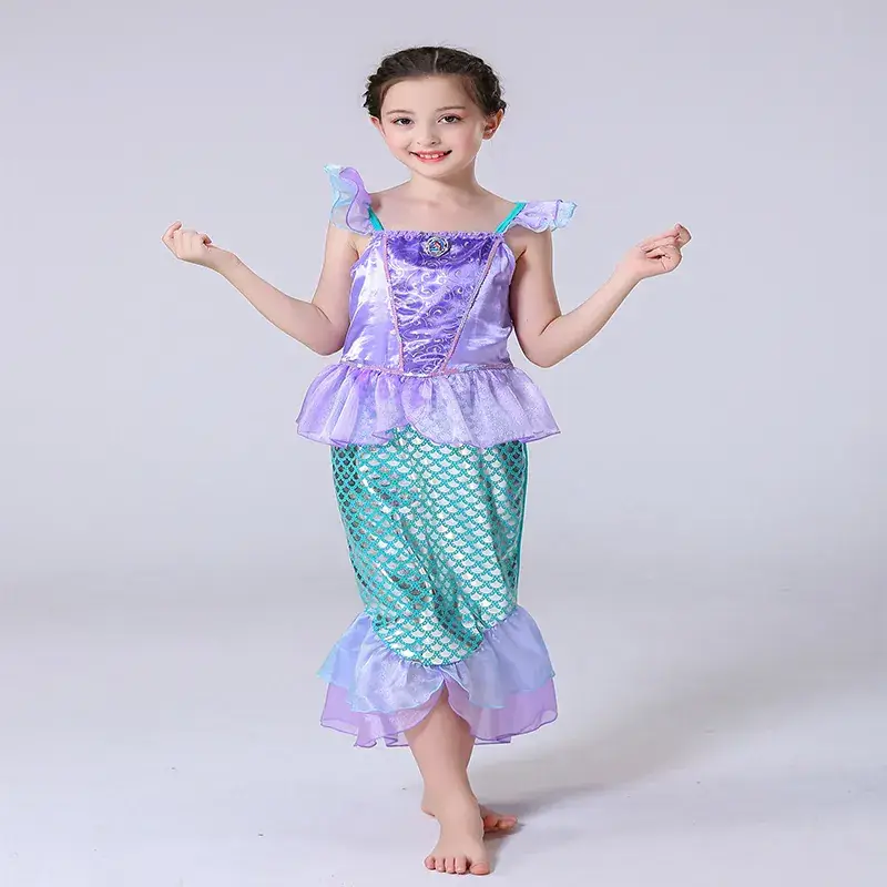 Girls Mermaid Dress Purple Green Strap Dress