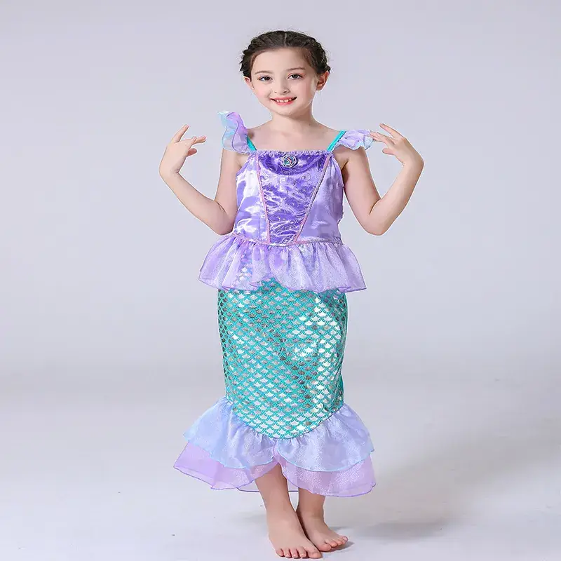 Girls Mermaid Dress Purple Green Strap Dress