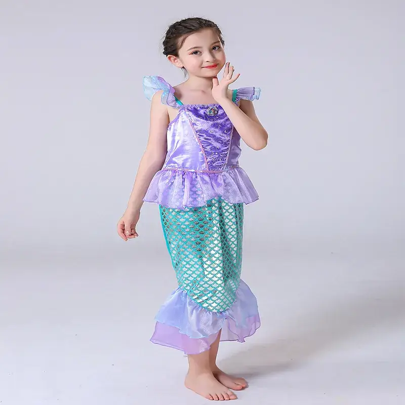 Girls Mermaid Dress Purple Green Strap Dress
