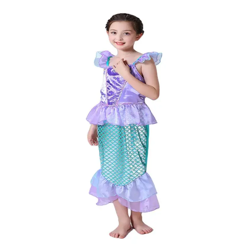 Girls Mermaid Dress Purple Green Strap Dress