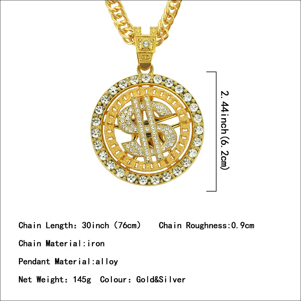 Diamond Encrusted Dollar Rotating Necklace for Men - Image 3