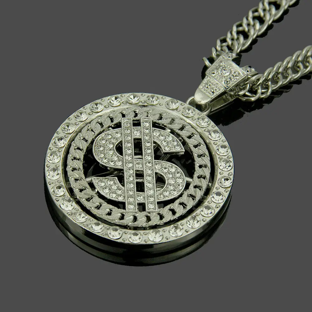 Diamond Encrusted Dollar Rotating Necklace for Men - Image 4