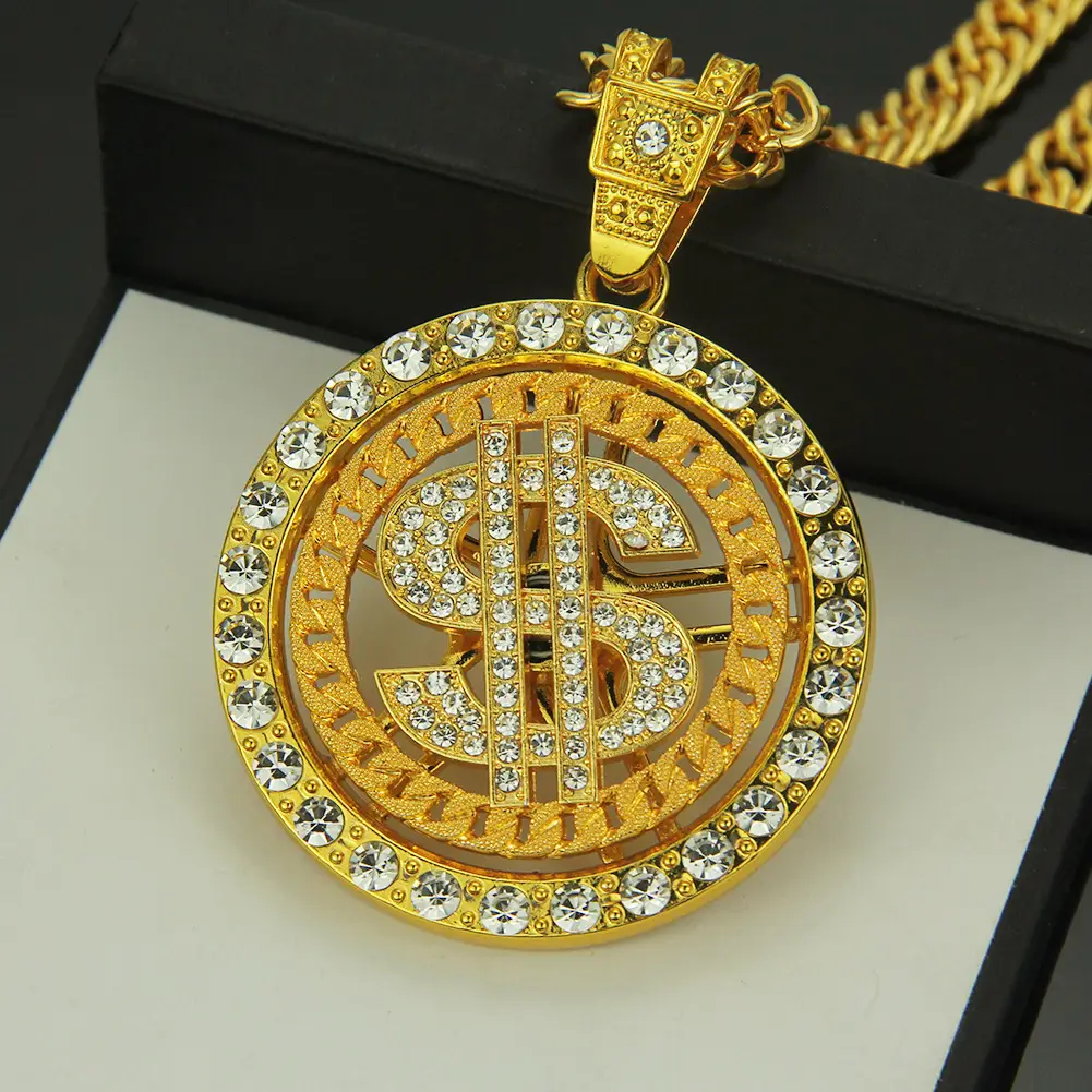 Diamond Encrusted Dollar Rotating Necklace for Men - Image 5