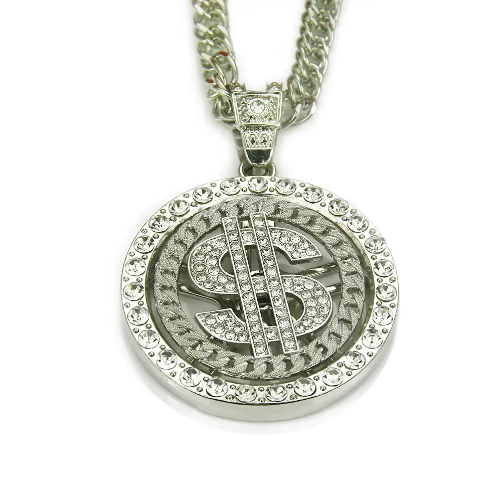 Diamond Encrusted Dollar Rotating Necklace for Men - Image 6