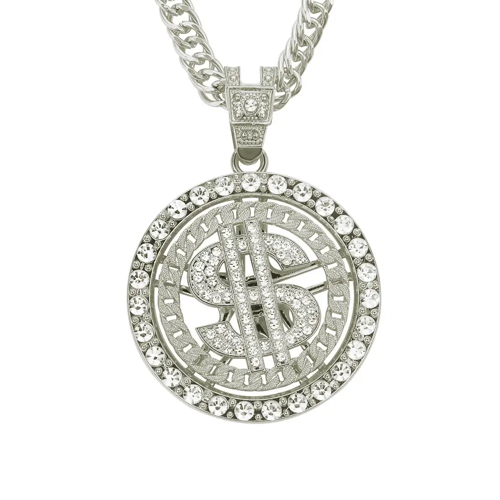 Diamond Encrusted Dollar Rotating Necklace for Men - Image 2
