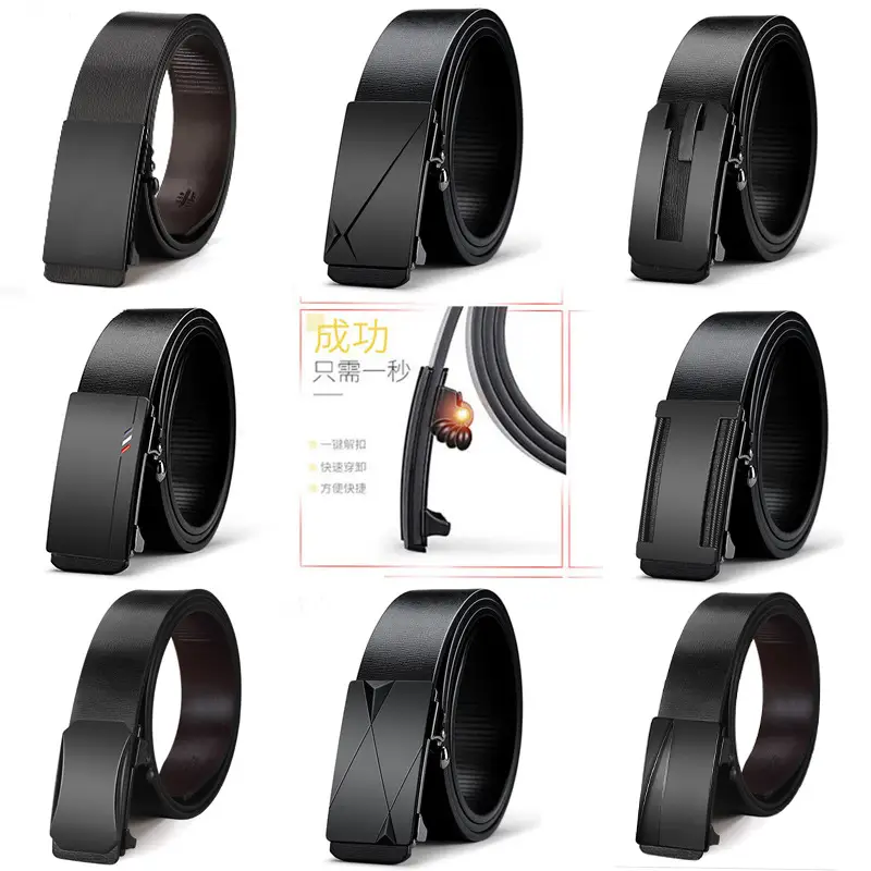 Men's Toothless Automatic Buckle Belt Black