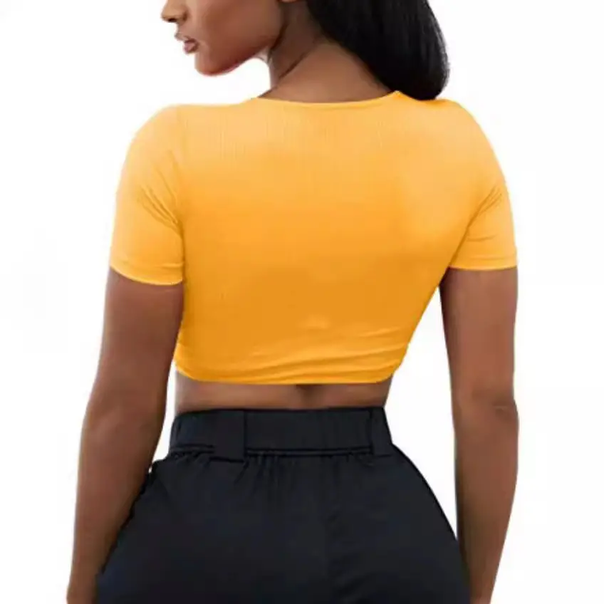 Summer Women's V-Neck Knot Top Yellow Large - Image 6