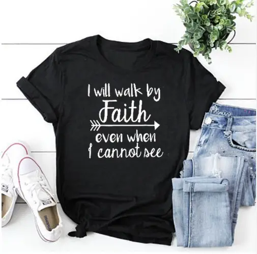 Women Red Faith Graphic T-Shirt Short Sleeve Summer Wear - Image 10