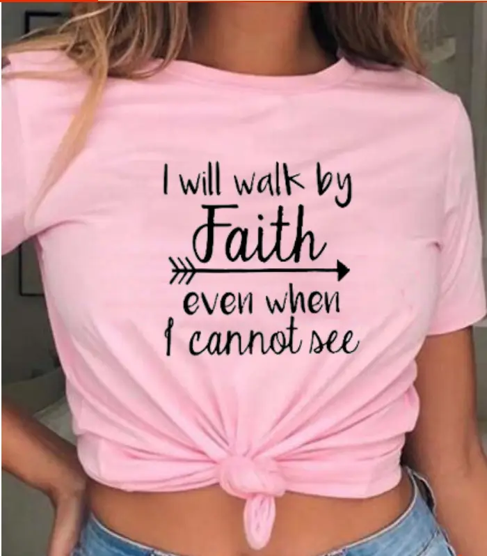 Women Red Faith Graphic T-Shirt Short Sleeve Summer Wear - Image 3