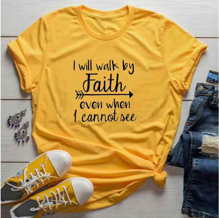 Women Red Faith Graphic T-Shirt Short Sleeve Summer Wear - Image 5