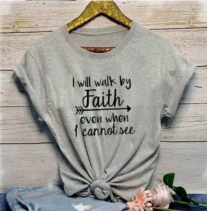 Women Red Faith Graphic T-Shirt Short Sleeve Summer Wear - Image 6
