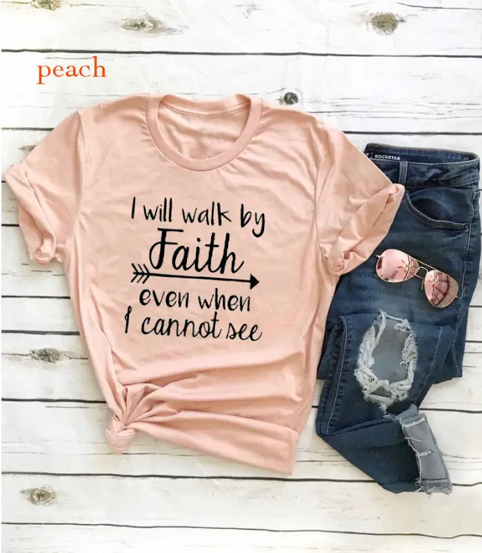 Women Red Faith Graphic T-Shirt Short Sleeve Summer Wear - Image 8