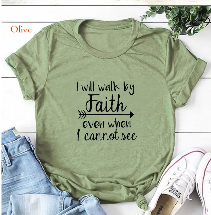 Women Red Faith Graphic T-Shirt Short Sleeve Summer Wear - Image 9
