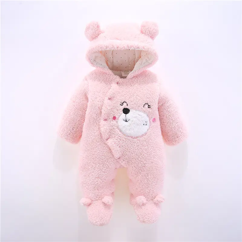 Pink Bear Hooded Baby Jumpsuit for Newborn Winter - Image 5