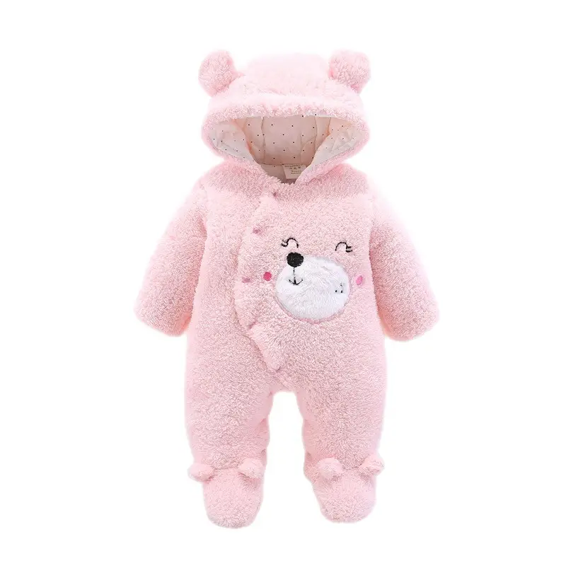 Pink Bear Hooded Baby Jumpsuit for Newborn Winter - Image 8