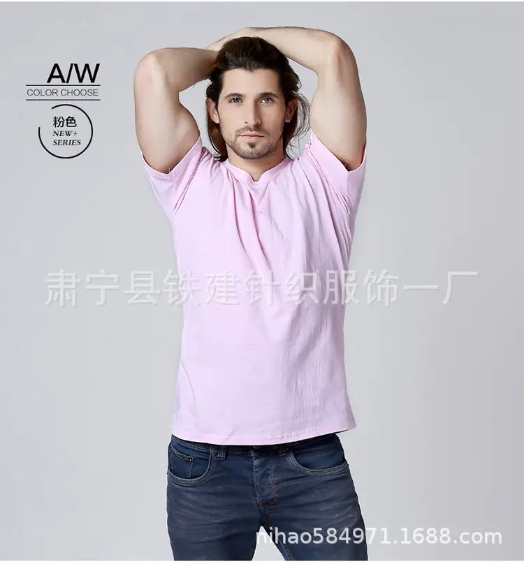 Men Grey V-Neck Cotton T-Shirt CVC180 - Image 2