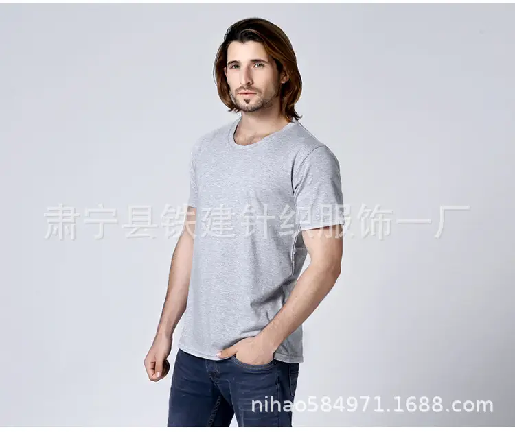 Men Grey V-Neck Cotton T-Shirt CVC180 - Image 6