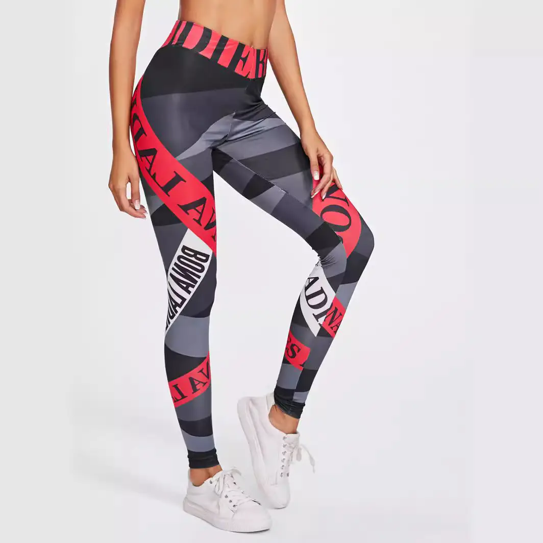 2025 Cross-Border European & American Stripe Digital Print Yoga Pants High-Waisted Hip-Lifting Elastic - Image 4