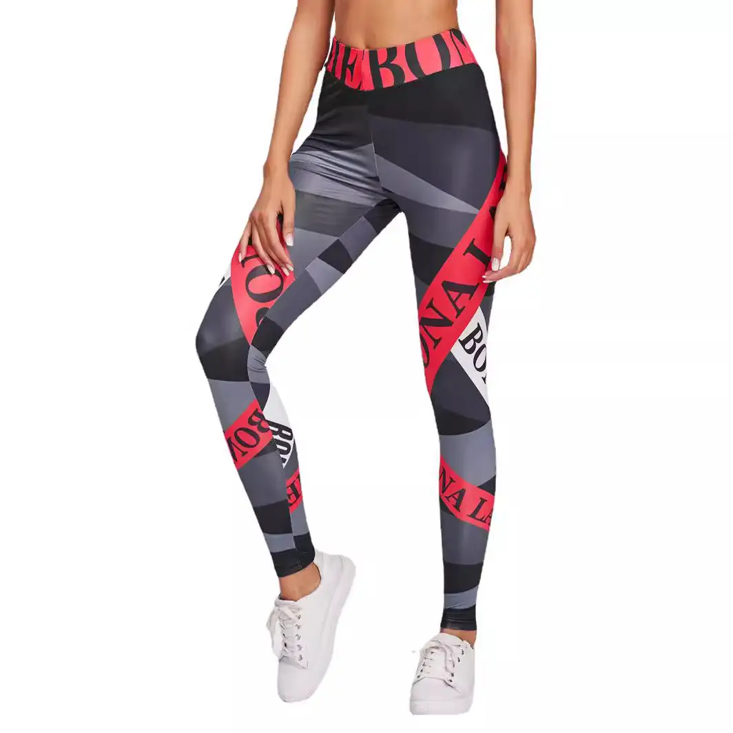 2025 Cross-Border European & American Stripe Digital Print Yoga Pants High-Waisted Hip-Lifting Elastic - Image 7