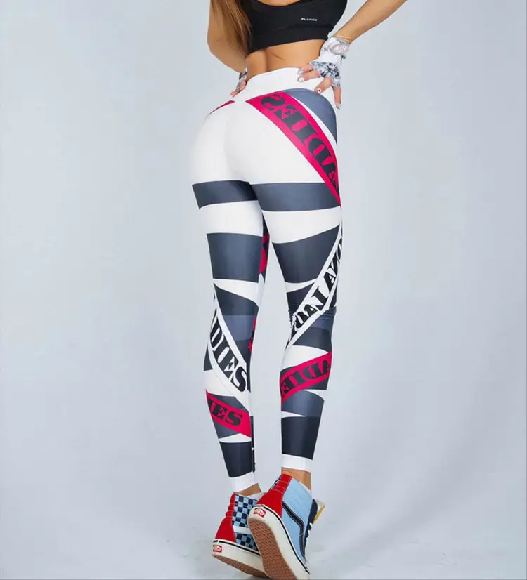2025 Cross-Border European & American Stripe Digital Print Yoga Pants High-Waisted Hip-Lifting Elastic - Image 2