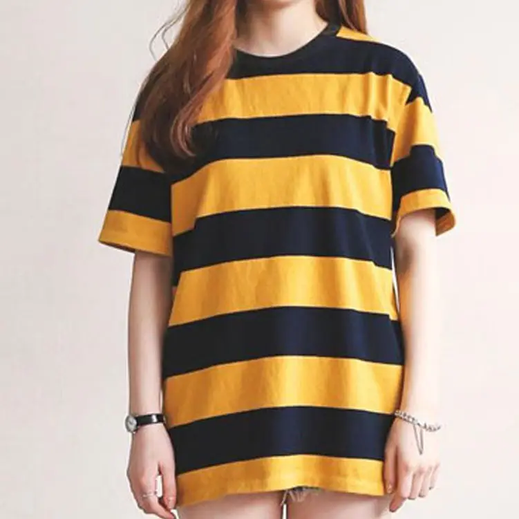 Women Striped T-Shirt Yellow Black Loose Spring Summer - Image 5
