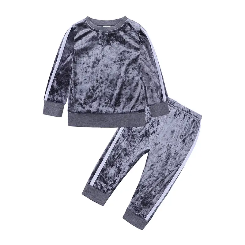 Children's Velvet Two-Piece Suit Gray Infant Boys Girls - Image 3