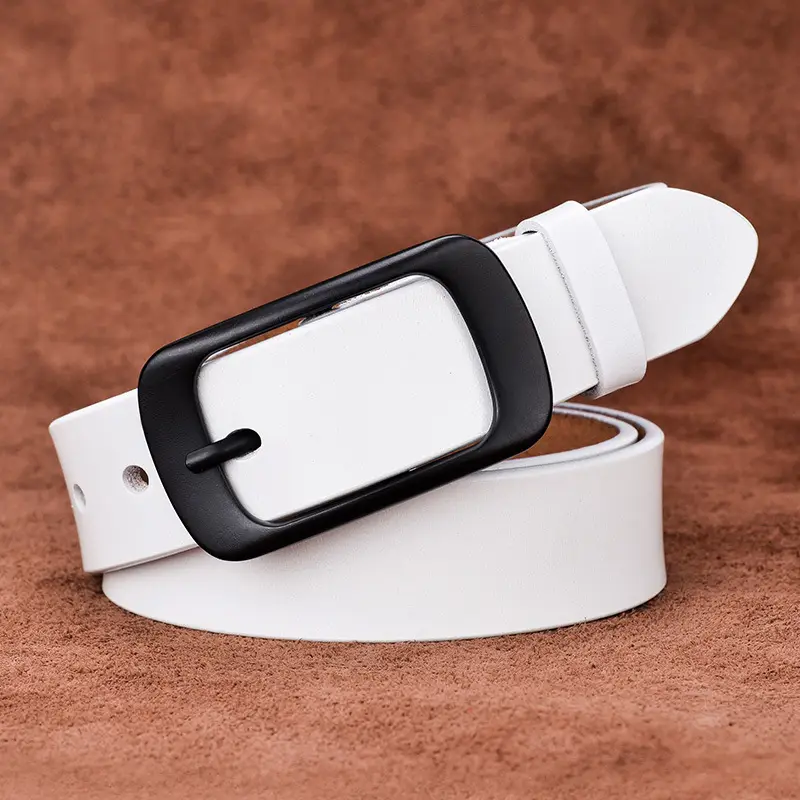 Women's Black Genuine Leather Belt Casual Decorative - Image 2