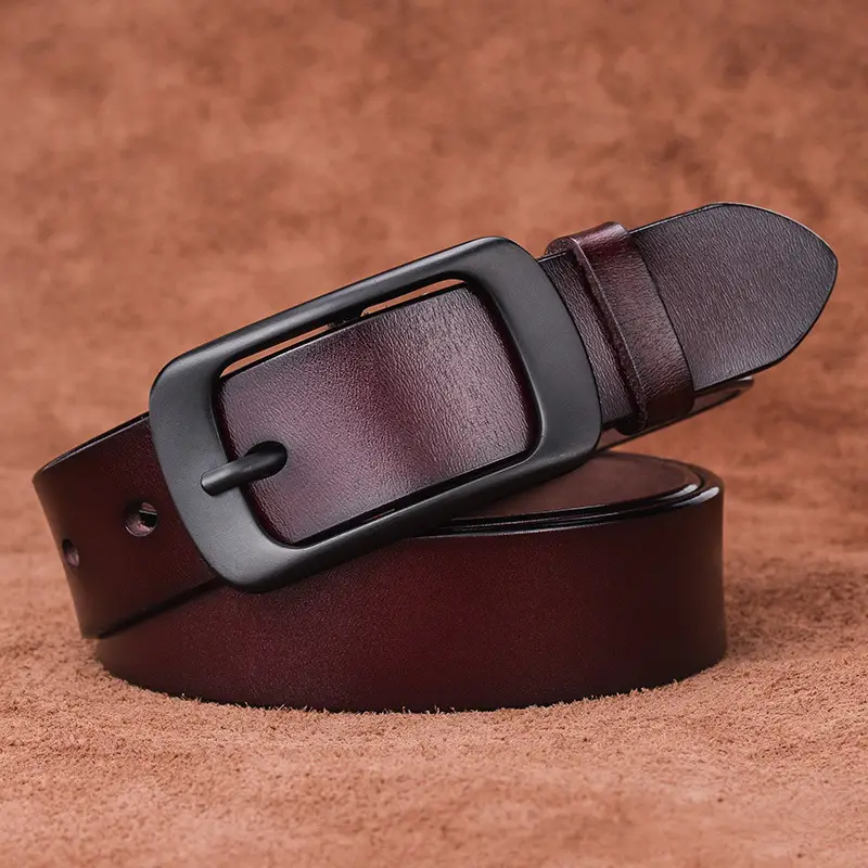Women's Black Genuine Leather Belt Casual Decorative - Image 3