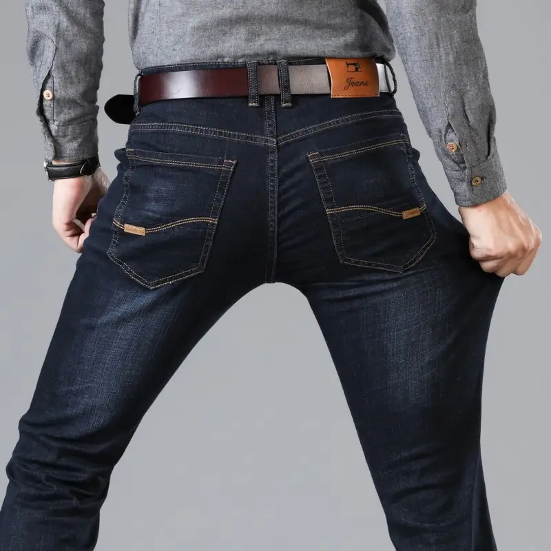 Men Dark Blue High Stretch Loose Jeans Extra Large - Image 15