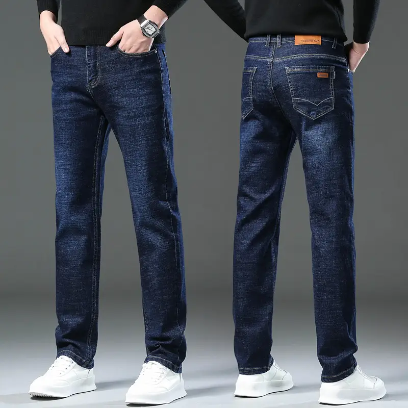 Men Dark Blue High Stretch Loose Jeans Extra Large - Image 7