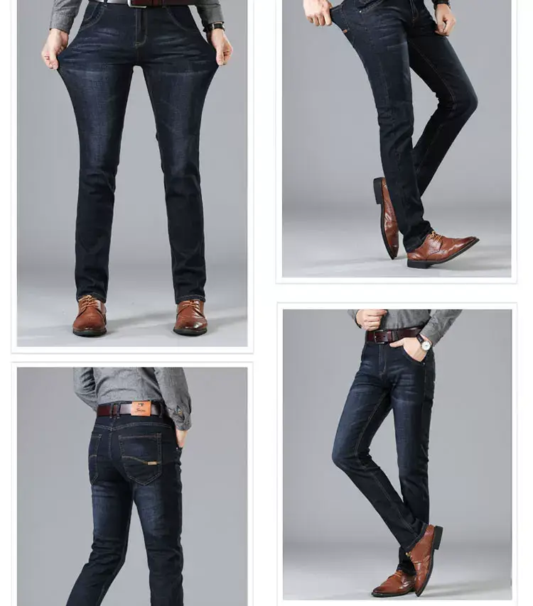 Men Dark Blue High Stretch Loose Jeans Extra Large — feature 12