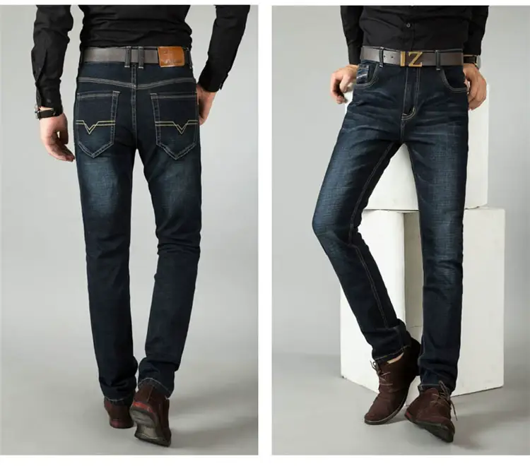 Men Dark Blue High Stretch Loose Jeans Extra Large — feature 24