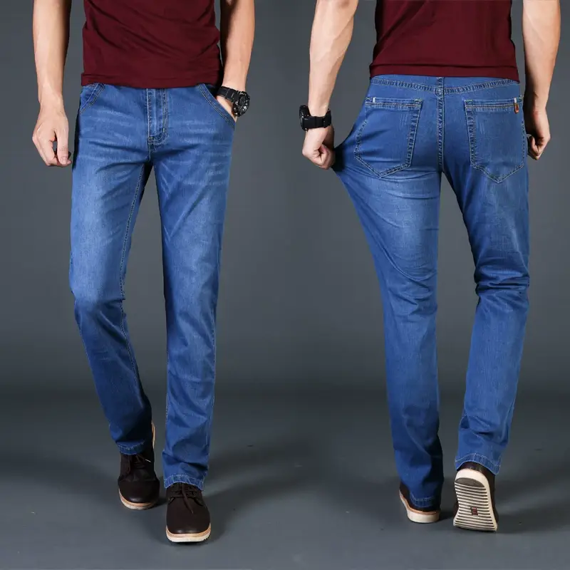 Men Dark Blue High Stretch Loose Jeans Extra Large — feature 32