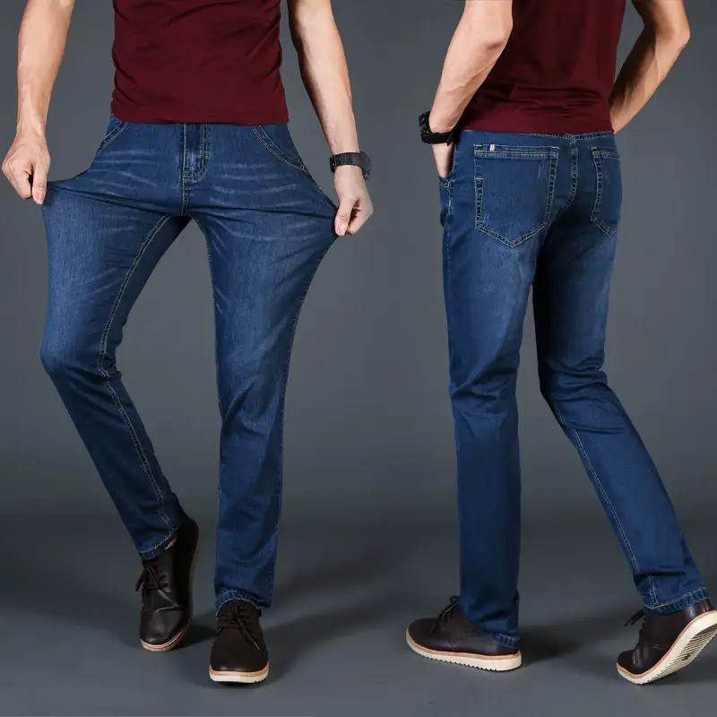 Men Dark Blue High Stretch Loose Jeans Extra Large — feature 33