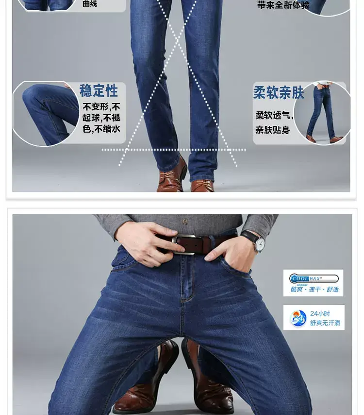 Men Dark Blue High Stretch Loose Jeans Extra Large — feature 8