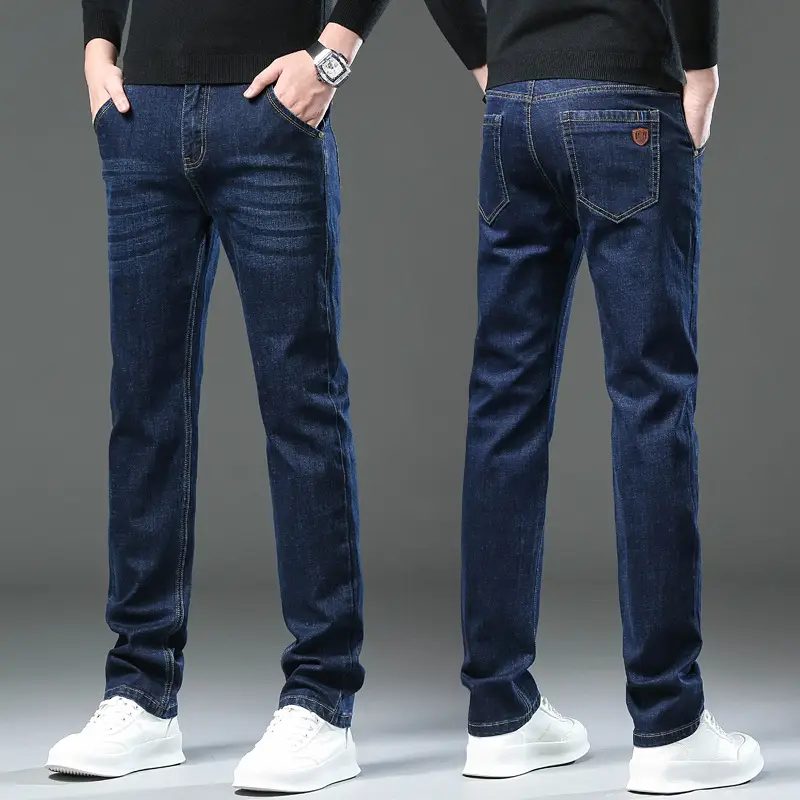 Men Dark Blue High Stretch Loose Jeans Extra Large - Image 10