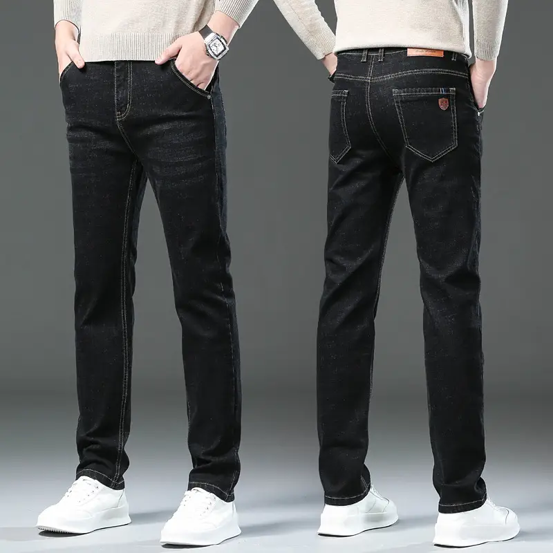 Men Dark Blue High Stretch Loose Jeans Extra Large - Image 11