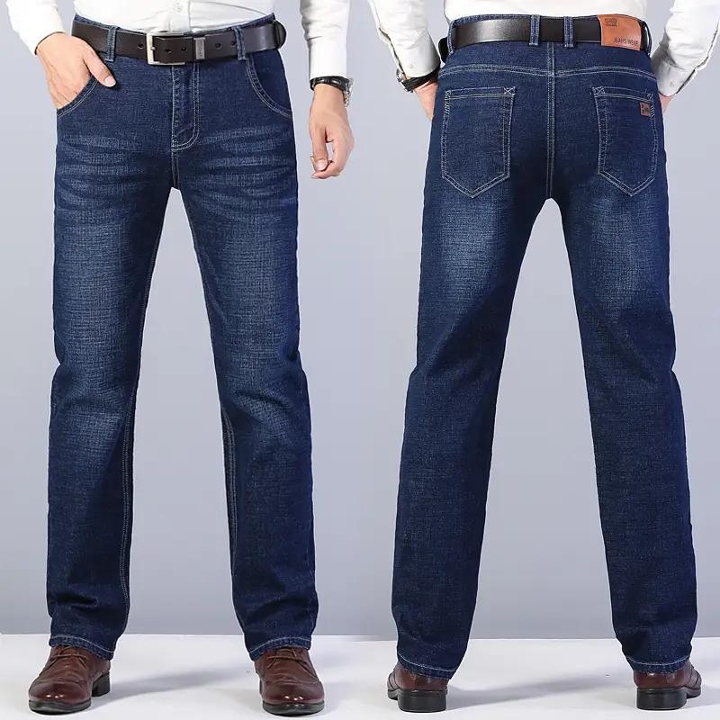 Men Dark Blue High Stretch Loose Jeans Extra Large - Image 12