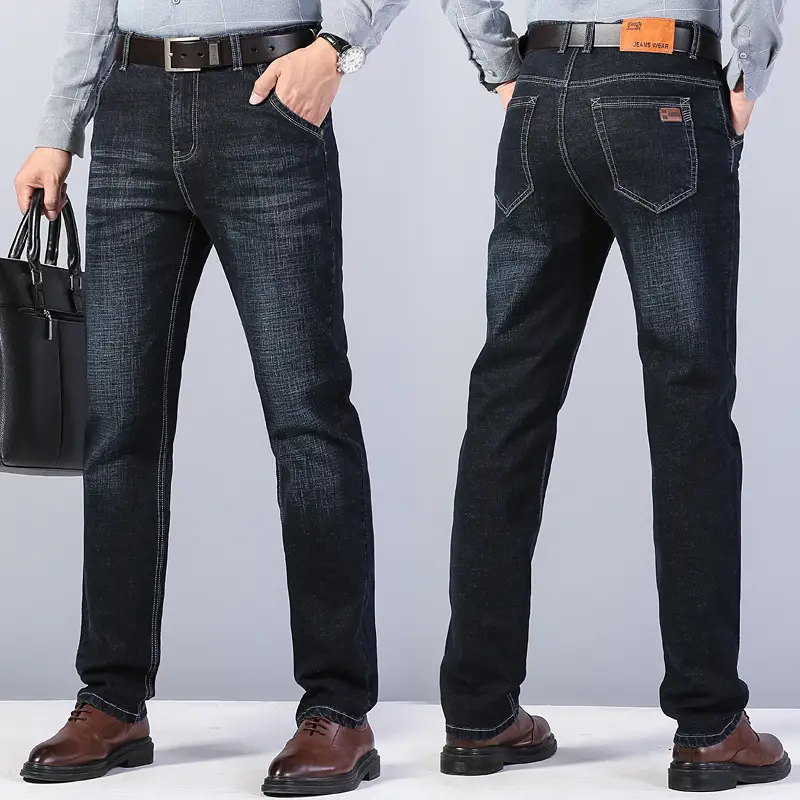 Men Dark Blue High Stretch Loose Jeans Extra Large - Image 13