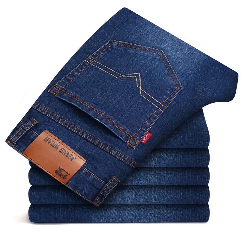 Men Dark Blue High Stretch Loose Jeans Extra Large - Image 3