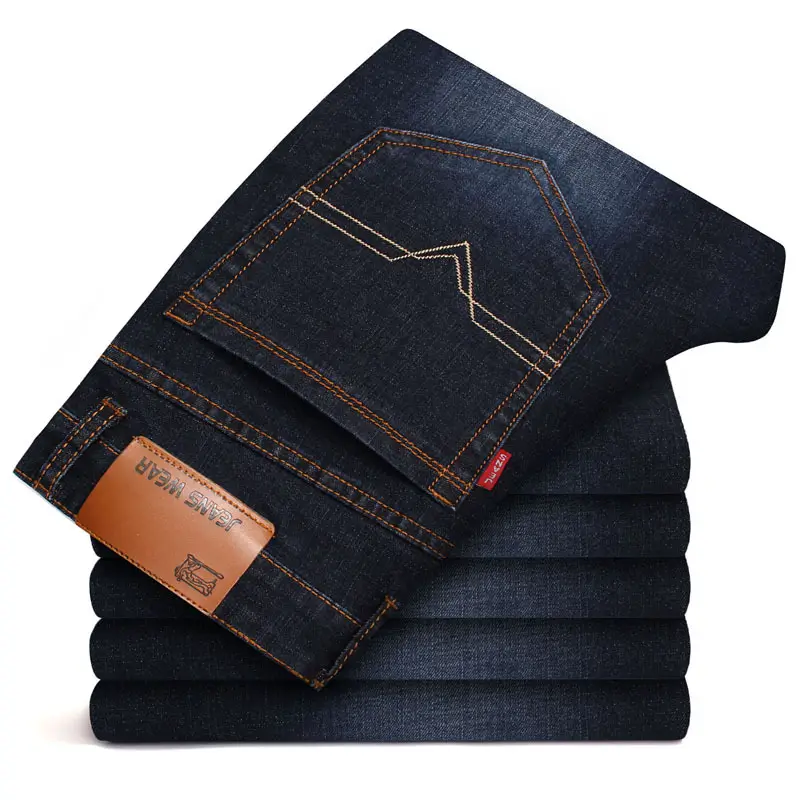 Men Dark Blue High Stretch Loose Jeans Extra Large - Image 4