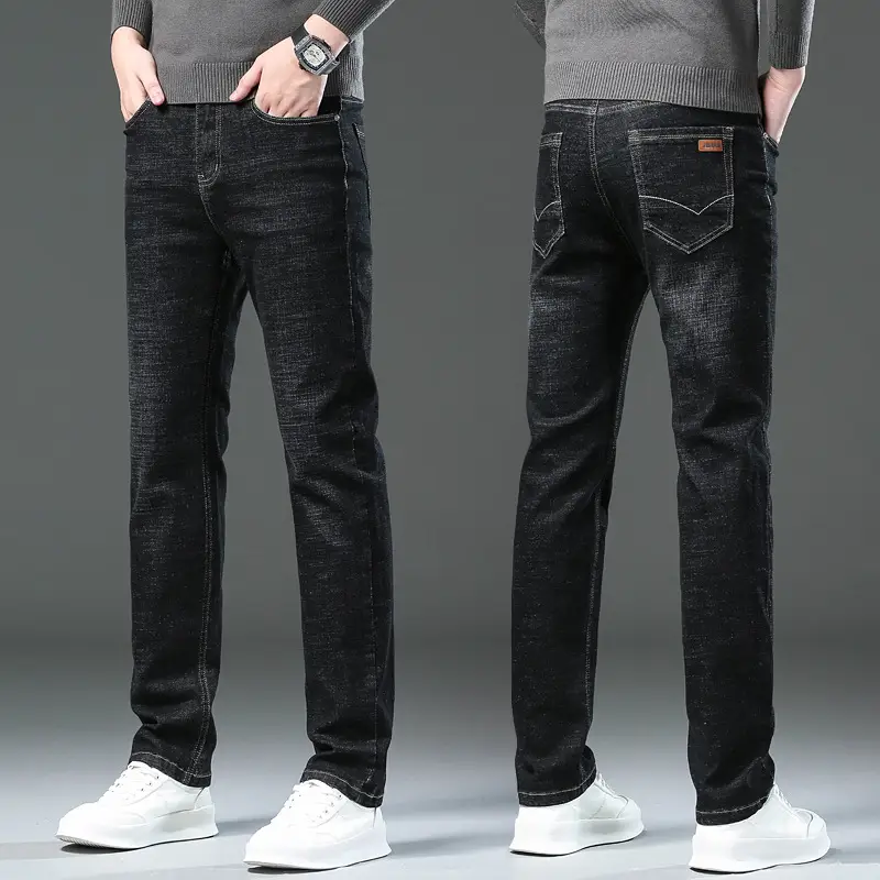Men Dark Blue High Stretch Loose Jeans Extra Large - Image 8