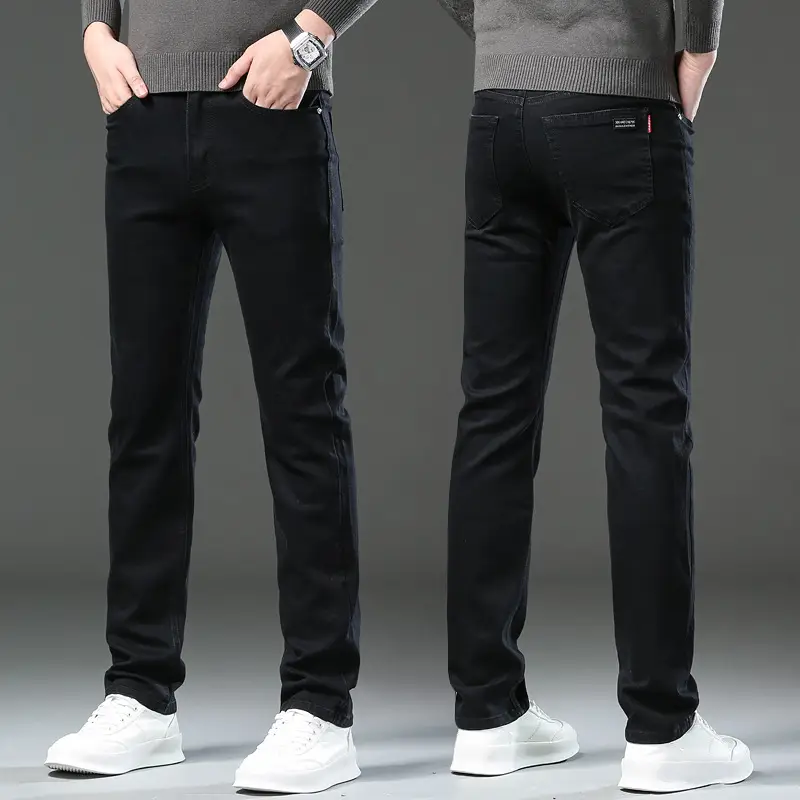 Men Dark Blue High Stretch Loose Jeans Extra Large - Image 9