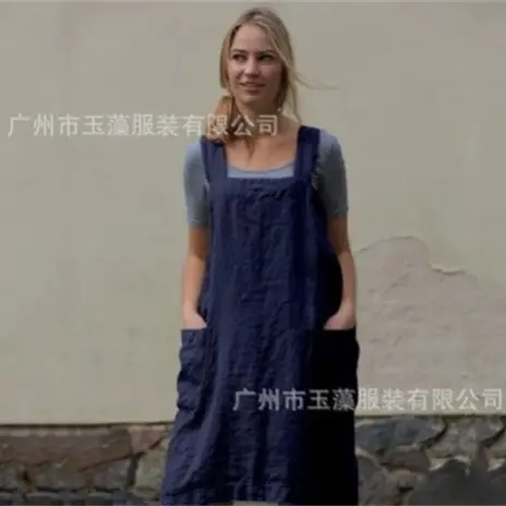 Ladies Loose Linen Apron Mid Length Long Dress - Image 11