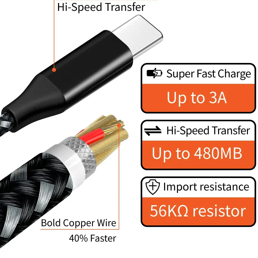 Fast Charging USB to Type-C Cable 3A Nylon Braid - Image 8