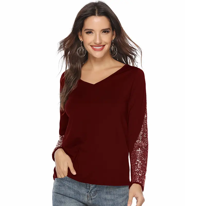 Black Long Sleeve V-Neck T-Shirt for Women - Image 3